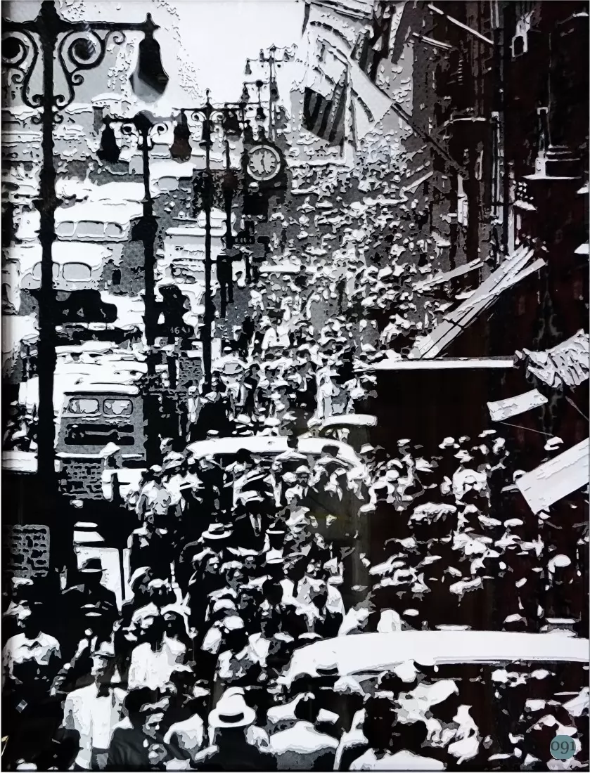 Noon Rush Hour on Fifth Ave. 1949. After Feininger